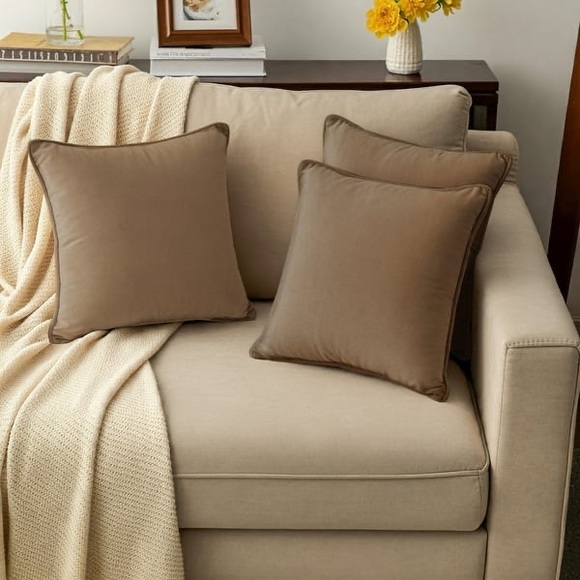 A1HC Set of 2 Luxurious Throw Pillow Covers Hidden Zipper - 24x24 Pack of 2)Tan - Picture 4 of 7